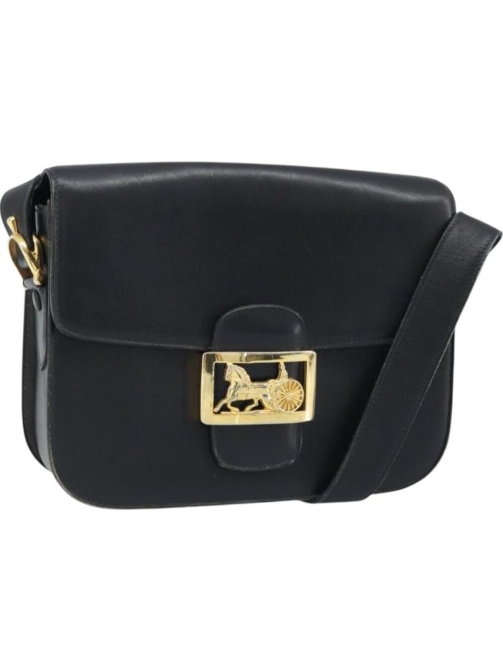 CELINE Horse Carriage Shoulder Bag Leather Black Gold
